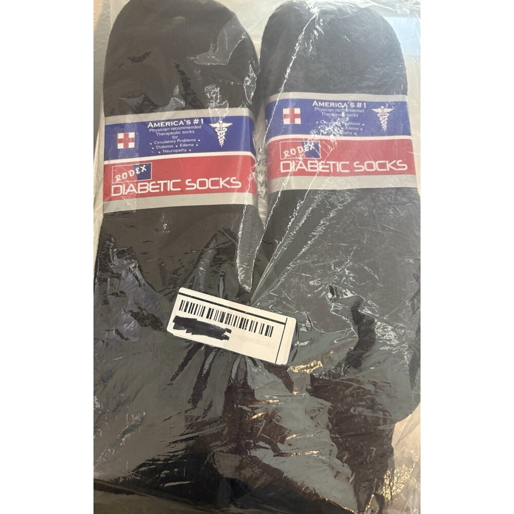 Lot of 2 Packs Rodex Diabetic Socks,  6 Pairs Total - Black - Size 10-13 NEW